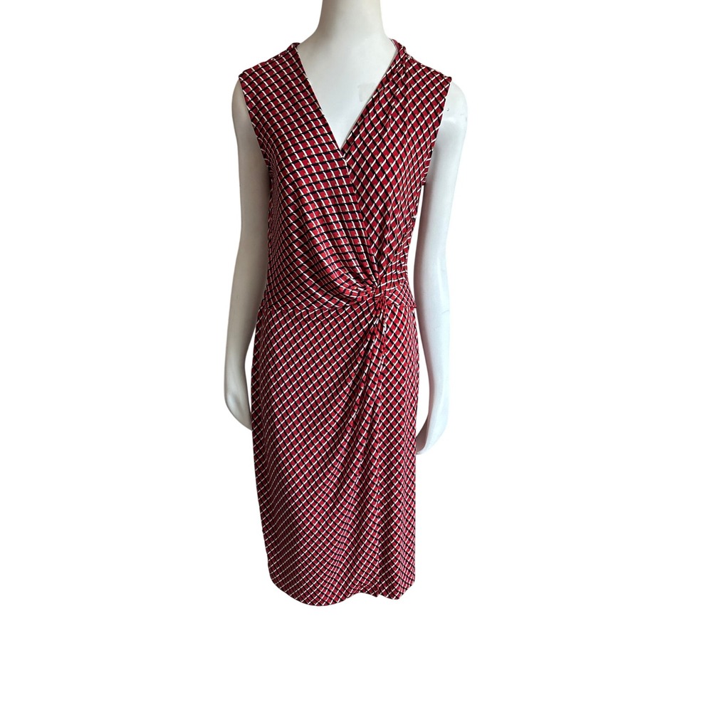Banana Republic Red Geometric Faux Wrap Dress Sleeveless V-Neck Sheath Small